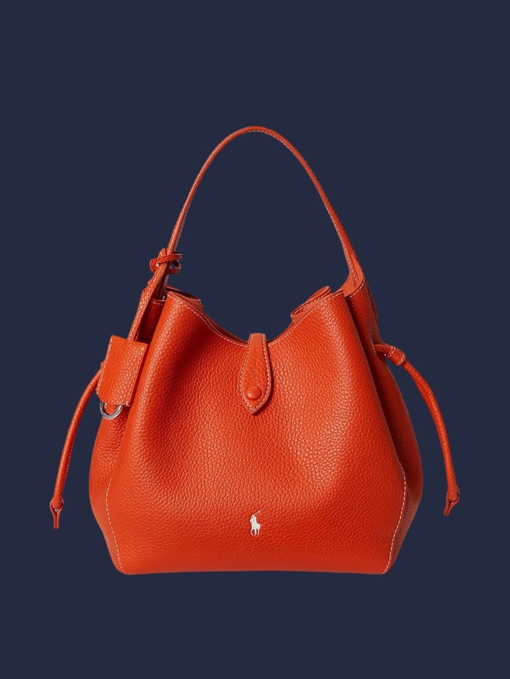 Ralph Lauren Orange Pebbled Leather Drawstring Shoulder Bag